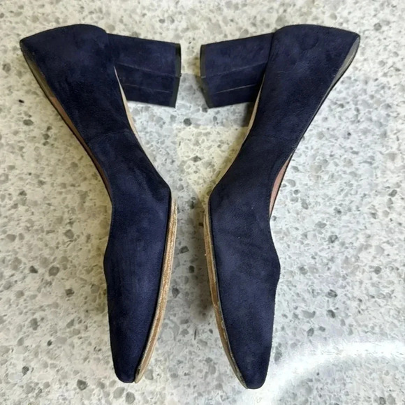 Kate Spade Heels Kylah Pumps Blue Suede Block Heeled Square Toe Size 6 1/2m - Picture 3 of 6